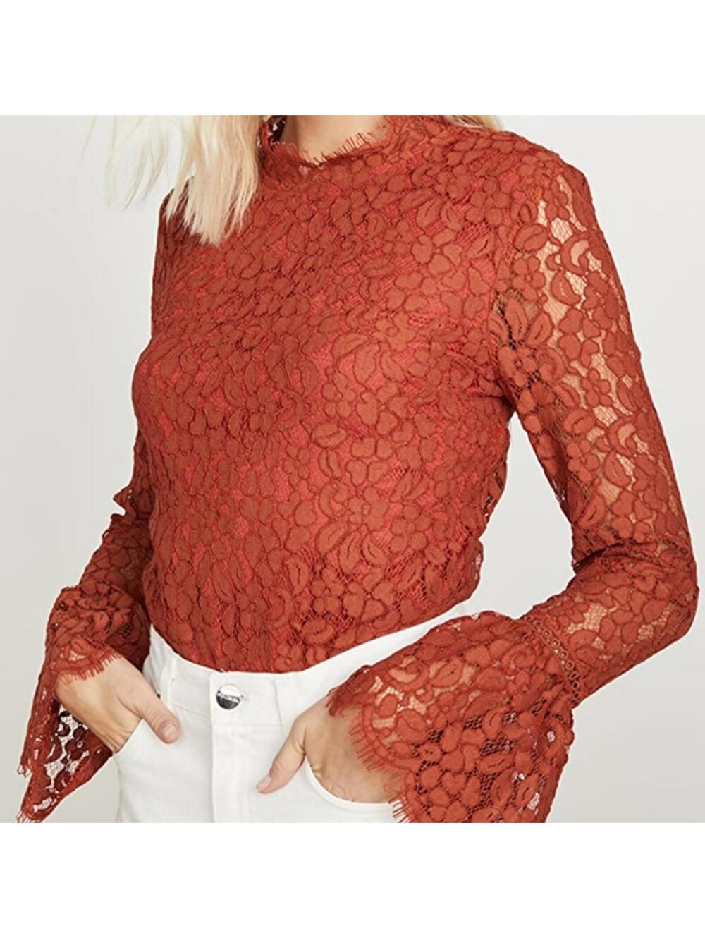 NWT Endless Rose Cut Back Detail Lace Bodysuit Rust Size Large - Picture 2 of 9